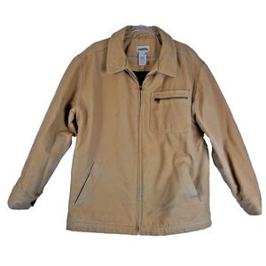 LL Bean Katahdin Iron Works Men Canvas Work Jacket Tan Wool Lined XXL Rugged